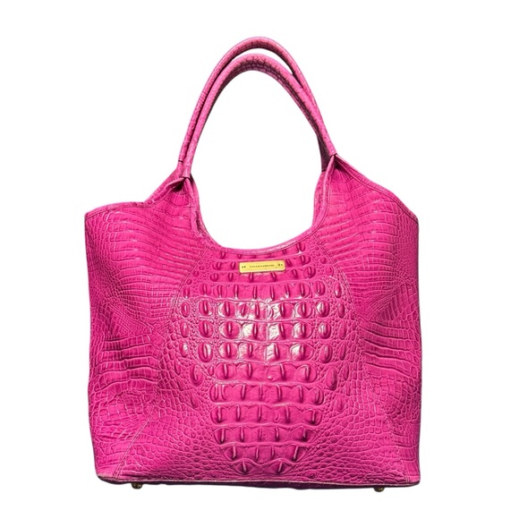 Brahmin Carla Fushsia Croc Embossed Leather Tote Purse Pink Shopper Shoulder Bag - Picture 2 of 16